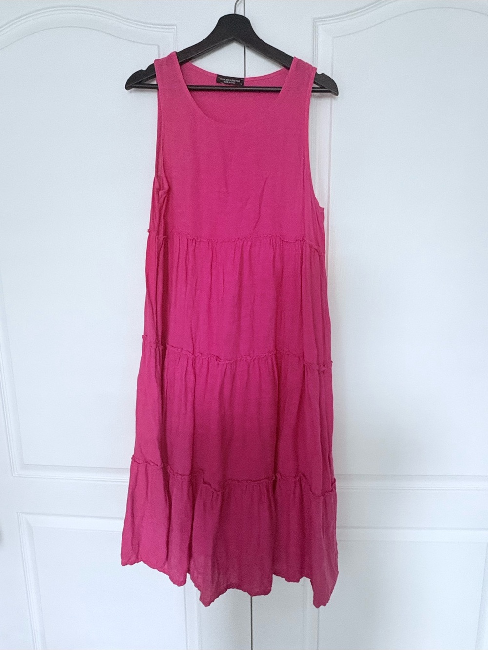 Linen Women’s Hot Pink Tiered Sleeveless Dress